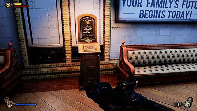 Centrum Wcielania Pracowników, w korytarzu na lego od posągu w sali głównej - Rozdział 10-16 | Punkty widokowe (kinetoskopy i teleskopy) | BioShock Infinite - BioShock: Infinite - poradnik do gry