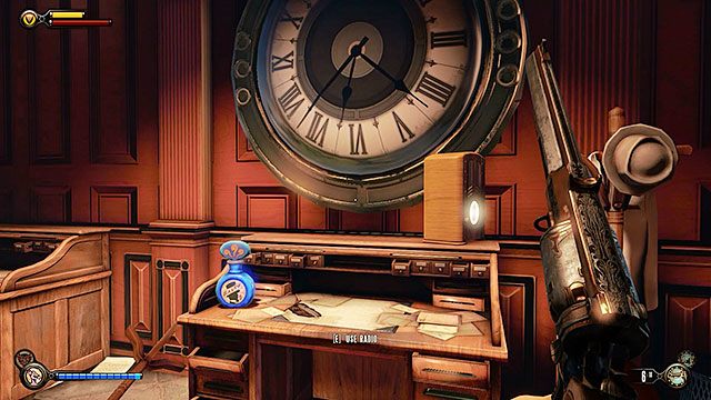 Głębiej w biurze znajdziesz wytrych i sole, leżące na biurku pod zegarem - Idź do domu Comstocka | Rozdział 29 - Port Dostatku | BioShock Infinite - BioShock: Infinite - poradnik do gry