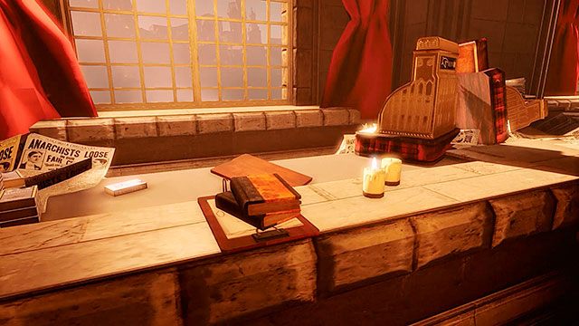 Podnieś książki zakrywające kod na pierwszym stoisku naprzeciwko obrotowych drzwi - Idź do domu Comstocka | Rozdział 29 - Port Dostatku | BioShock Infinite - BioShock: Infinite - poradnik do gry