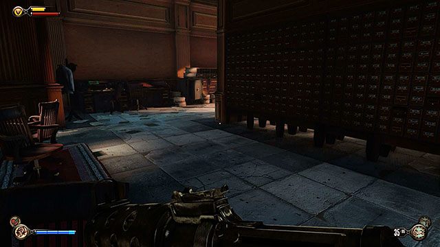 W pomieszczeniu po lewej znajdziesz m - Znajdź gondolę na Wyspę Pomnika | Rozdział 5 - Brama Wyspy Pomnika - BioShock: Infinite - poradnik do gry