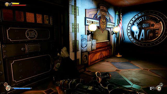 Na pierwszym piętrze komisariatu, po lewej stronie znajduje się zamknięta zbrojownia - Sejfy i zamknięte drzwi | Wytrychy | BioShock Infinite - BioShock: Infinite - poradnik do gry