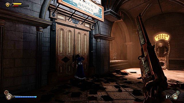 Po walce pod drzwiami obrotowymi przejdź do pomieszczenia po lewej stronie korytarza, w którym znajduje się księgarnia - Sejfy i zamknięte drzwi | Wytrychy | BioShock Infinite - BioShock: Infinite - poradnik do gry