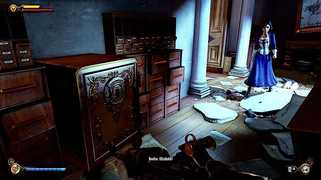 W pomieszczeniu z dziurą w ścianie znajdziesz sejf, którego otwarcie wymaga tylko 1 wytrychu - Sejfy i zamknięte drzwi | Wytrychy | BioShock Infinite - BioShock: Infinite - poradnik do gry