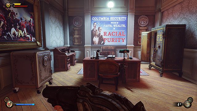 Pawilon powitalny Żołnierskiego Pola, biurko za sejfem w biurze ochrony, do którego musisz się włamać - Rozdział 8 | Wytrychy | BioShock Infinite - BioShock: Infinite - poradnik do gry