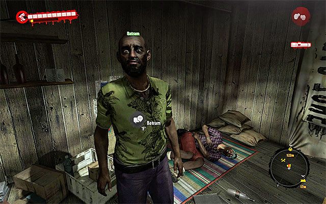 Wejdź do chatki misjonarza i porozmawiaj ze stojącym po prawej stronie Batramem - Zanieś lek Hadisi i porozmawiaj z Batramem - Rozdział 3 - Zasoby naturalne - Dead Island Riptide - poradnik do gry