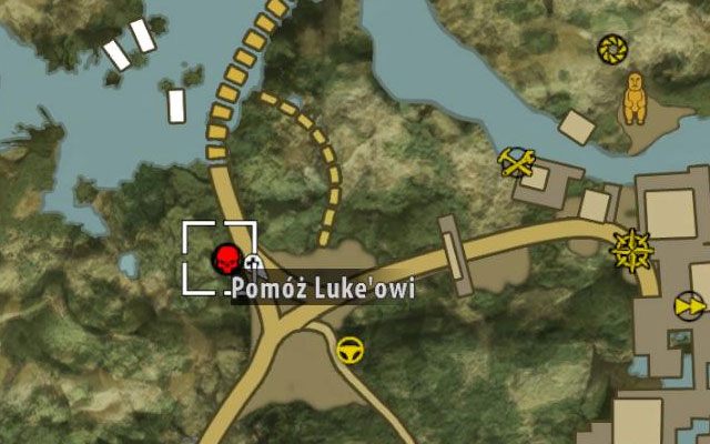 Szansa na rozpoczęcie tego pobocznego zadania pojawia się w trakcie eksploracji głównych dróg na zachód od Przystani Marika - Uratuj Lukea - Poboczne zadania - Dżungla - Dead Island Riptide - poradnik do gry