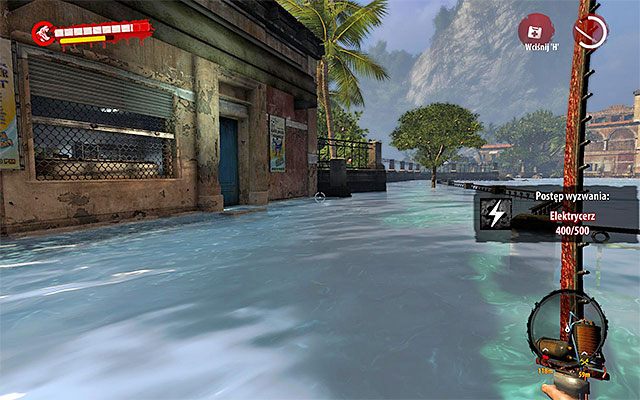 Wkrocz do zalanego obszaru i dotrzyj do zabarykadowanego wejścia do warsztatu, uważając po drodze na pływaków - Projekty - Henderson (01 - 11) - Sekrety - Dead Island Riptide - poradnik do gry