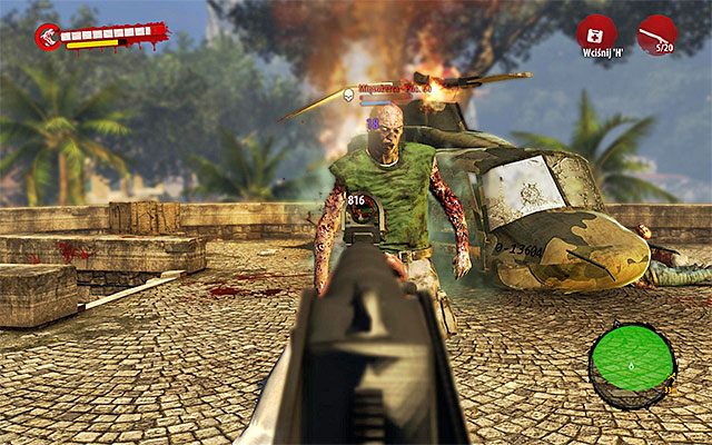 Zachowaj czujność, albowiem wokół rozbitego śmigłowca rozstawiona jest grupa zombiaków i znajduje się wśród nich mięsożerca - Znajdź ocalałych z katastrofy | Rozdział 11 - Katastrofa | Dead Island Riptide - Dead Island Riptide - poradnik do gry