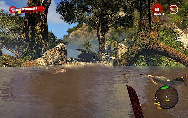 Zejdź na sam dół, wejdź do łodzi i zgodnie z otrzymaną podpowiedzią ruszaj na zachód - Bezpieczna przystań | Poboczne zadania - Dżungla | Dead Island Riptide - Dead Island Riptide - poradnik do gry