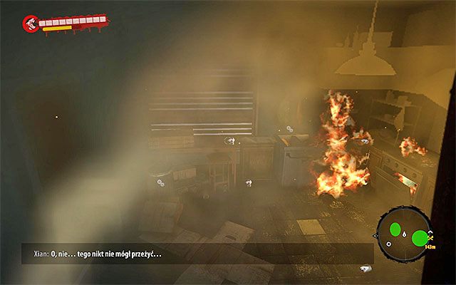 Wejdź do głównego pomieszczenia, odnotowując spore zadymienie i ślady pożaru - Więzy rodzinne - Poboczne zadania - Henderson - Dead Island Riptide - poradnik do gry