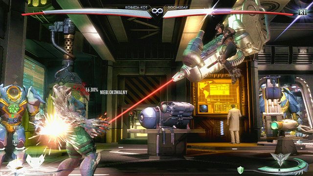 Po lewej stronie areny znajduje się laser - Injustice: Ruch Oporu - arena - Injustice Gods Among Us - poradnik do gry
