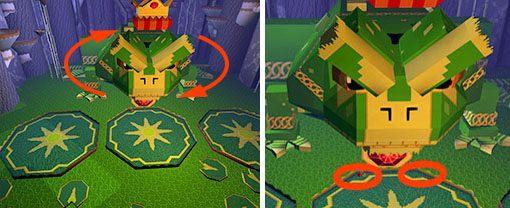 Po obrocie głową boss wykonuje atak językiem, pod jego głową są dwa miejsca na uniknięcie ciosu - World 1 - Zone 3 - walka z King Toad w Guild Wars 2 - Guild Wars 2 - poradnik