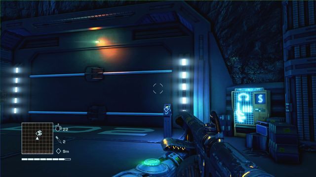 Skieruj się do drzwi oznaczonych znacznikiem i otwórz je przyciskiem zlokalizowanym obok nich - 4 - What is this shit? | Zadania główne | Far Cry 3 Blood Dragon - Far Cry 3: Blood Dragon - poradnik do gry