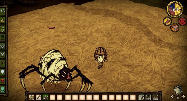 Pajęcze królowe pojawiają się na mapie, gdy nasz bohater podejdzie do mocno rozrośniętego gniazda pająków - Dont Starve: Bossowie | Walka - Dont Starve - poradnik do gry