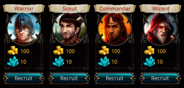 Jak widać na ilustracji powyżej, herosi dzielą się na cztery kategorie: Warrior [Wojownik], Scout [Zwiadowca], Commander [Dowódca] oraz Wizard [Czarodziej] - Podstawy - rodzaje bohaterów | Herosi | Eador Władcy rozdartego świata - Eador: Władcy rozdartego świata - poradnik do gry