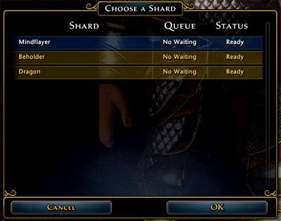 W oknie wyboru serwera zobaczysz trzy kolumny - Ekran startowy i wybór świata gry w Neverwinter | Pierwsze kroki - Neverwinter - poradnik do gry