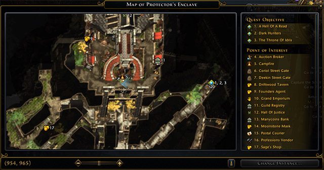 Po prawej stronie okna mapy znajduje się legenda, kliknięcie w którykolwiek element spowoduje wycentrowanie mapy na nim - Okno mapy i oznaczenia | Podstawy rozgrywki i eksploracja w Neverwinter - Neverwinter - poradnik do gry