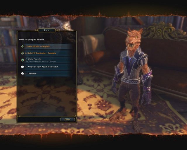 Daily questy polegają na ukończeniu meczy PvP, potyczek (skirmish), zadań graczy (z Foundry) i lochów (dungeon), w nagrodę otrzymasz pokaźną ilość Nieoszlifowanych Diamentów (w dalszych działach poradnika wyjaśnione będą wymienione wyżej rodzaje rozgrywek) - Zadania dziennie (Daily quests) w Neverwinter | Zadania (Questy) - Neverwinter - poradnik do gry