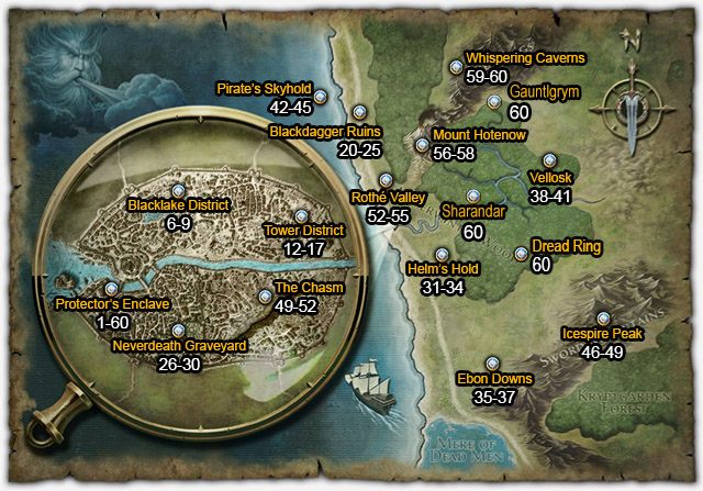 Mapa świata I Sugerowane Poziomy Lokacji Mapy Neverwinter