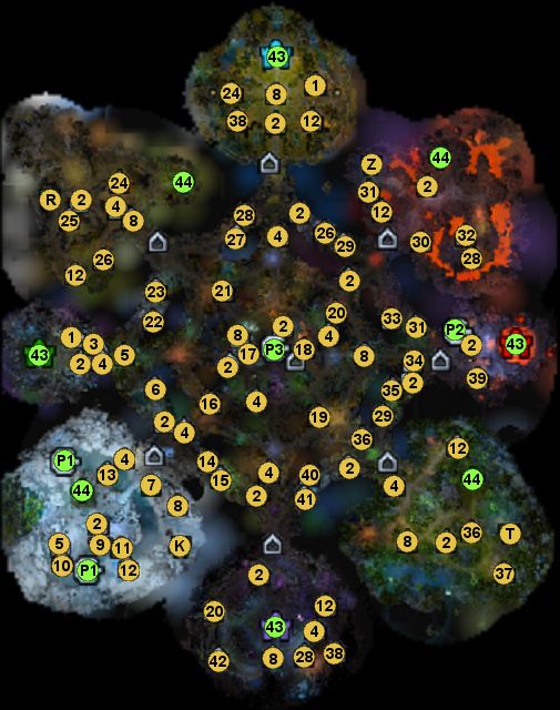 1 - stajnia (zwiększają ilość punktów ruchu bohatera o 5 - Mapa 2 - lokacje | 4 - Sen, który nie był tylko snem - mapy - Might & Magic: Heroes VI - Cienie Mroku - poradnik do gry