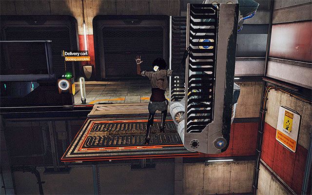 Podejdź do nieczynnego mechanizmu i wyceluj w widoczny nieco dalej przycisk - Przeprawa przez salę z platformami | Epizod 7 w Remember Me - Remember Me - poradnik do gry