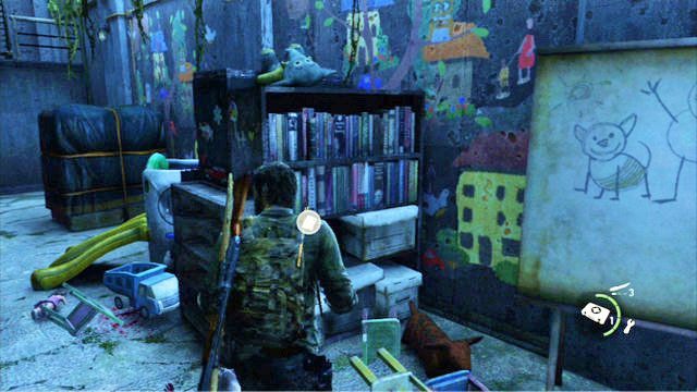 Podczas skradania miniesz pomieszczenie przypominające przedszkole - Przedmieścia - Kanały | Artefakty i nieśmiertelniki w The Last of Us - The Last of Us - poradnik do gry