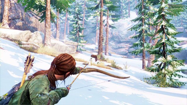 Musisz podchodzić do niego po cichu, uważając na leżące na ziemi gałązki - Polowanie | Kurort nad jeziorem | Solucja The Last of Us - The Last of Us - poradnik do gry