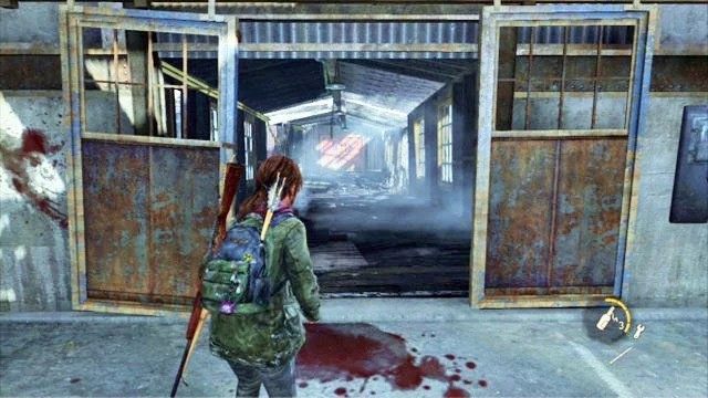 Pierwsi napastnicy nadejdą z lewej strony (skąd przyszedłeś), więc ustaw się naprzeciwko wejścia i zastrzel zombiaki z daleka, jak tylko się pojawią - Polowanie | Kurort nad jeziorem | Solucja The Last of Us - The Last of Us - poradnik do gry