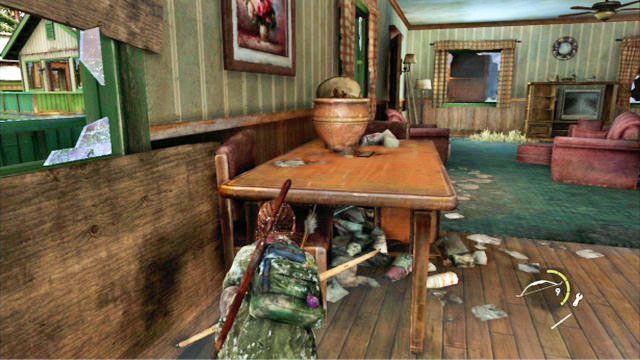 Schowaj się wtedy przy ścianie z lewej i poczekaj obok dziury na pierwszego napastnika - Polowanie | Kurort nad jeziorem | Solucja The Last of Us - The Last of Us - poradnik do gry