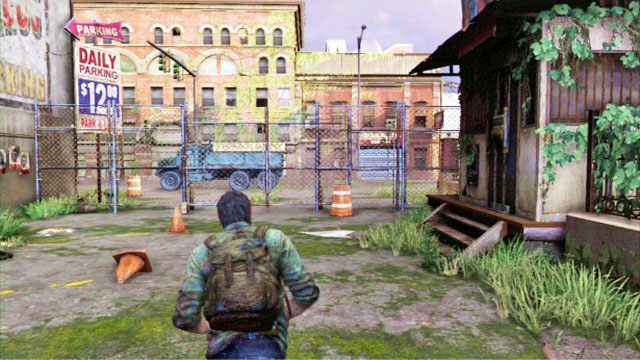 Po krótkiej animacji biegnij cały czas prosto, aż do wysokiego płotu - Ładunek (mapa) | Prolog i Strefa kwarantanny | Solucja The Last of Us - The Last of Us - poradnik do gry