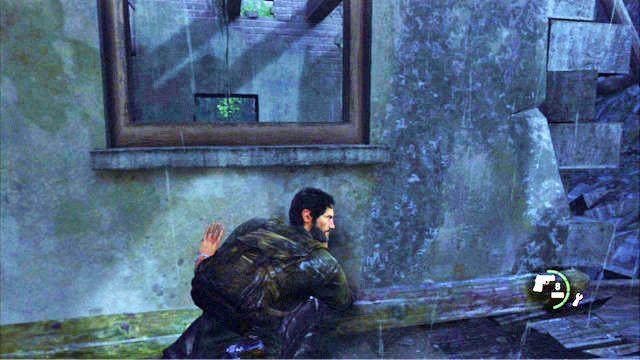 Na lewo od mężczyzny znajdziesz schody, które zaprowadzą cię do okna, przez które musisz przeskoczyć - Na zewnątrz | Peryferia | Solucja The Last of Us - The Last of Us - poradnik do gry
