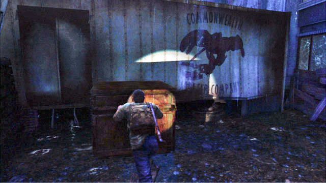 Gdy teren będzie czysty, przeszukaj dobrze pomieszczenie i przesuń kontener w stronę ciężarówki - Muzeum | Peryferia | Solucja The Last of Us - The Last of Us - poradnik do gry