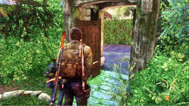 Gdy teren będziesz czysty, udaj się na drugi koniec cmentarza i poczekaj, aż Bill otworzy drzwi - Cmentarz | Miasteczko Billa | Solucja The Last of Us - The Last of Us - poradnik do gry