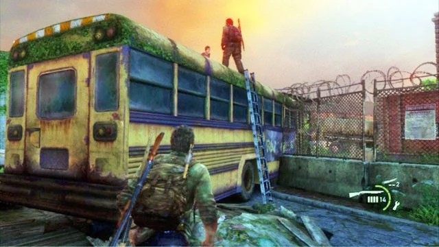 Gdy teren będzie czysty, przyjrzyj się autobusowi po lewej - Cmentarz | Miasteczko Billa | Solucja The Last of Us - The Last of Us - poradnik do gry