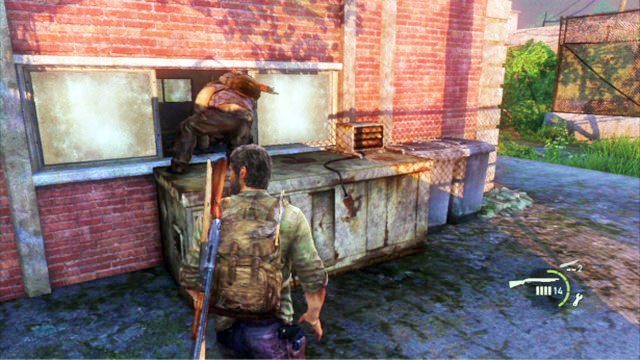Będzie tam małe okno, przez które możesz przejść zaraz po tym, jak zrobią to twoi towarzysze - Cmentarz | Miasteczko Billa | Solucja The Last of Us - The Last of Us - poradnik do gry