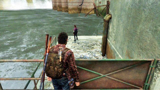 Aby odblokować drugą część mostu, wskocz do wody za małym wodospadem, a następnie zanurkuj - Hydroelektrownia | Tama Tommyego | Solucja The Last of Us - The Last of Us - poradnik do gry