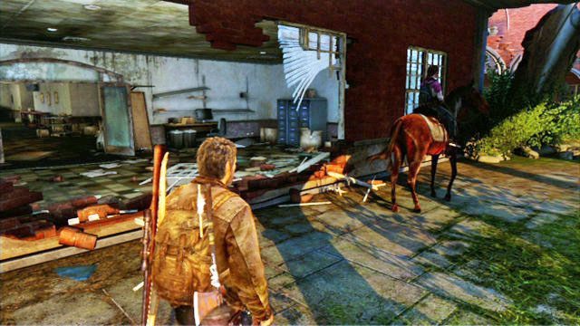 Aby jechać dalej, musisz ją obejść przez zniszczony budynek z lewej - Do boju, Big Horns! | Uniwersytet | Solucja The Last of Us - The Last of Us - poradnik do gry