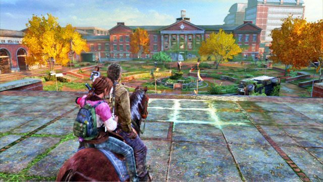 Za otwartą w ten sposób bramą jedź dalej prosto, aż do dużego placu z fontanną - Do boju, Big Horns! | Uniwersytet | Solucja The Last of Us - The Last of Us - poradnik do gry