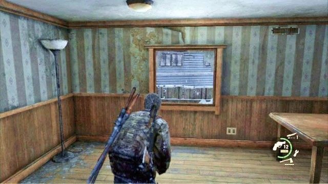 Ostatecznie dotrzesz do budynku, który możesz opuścić wyskakując przez okno z lewej - Kurort z domkami | Kurort nad jeziorem | Solucja The Last of Us - The Last of Us - poradnik do gry