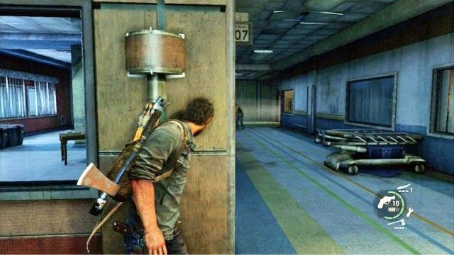 Po rozpoczęciu etapu schyl się i przejdź przez okno po lewej - Szpital (mapa) | Laboratorium Świetlików | Solucja The Last of Us - The Last of Us - poradnik do gry