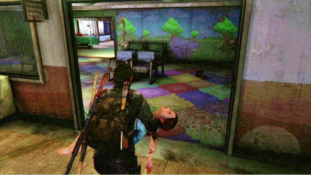 Musisz razem z dziewczynką biec cały czas prosto, obchodząc bokiem mijanych po drodze żołnierzy - Szpital (mapa) | Laboratorium Świetlików | Solucja The Last of Us - The Last of Us - poradnik do gry
