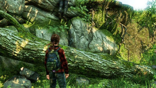 Gdy dotrzesz do wysokiej skały, poczekaj, aż Joel wejdzie na górę, a następnie skorzystaj z jego pomocy - Epilog | Jackson | Solucja The Last of Us - The Last of Us - poradnik do gry