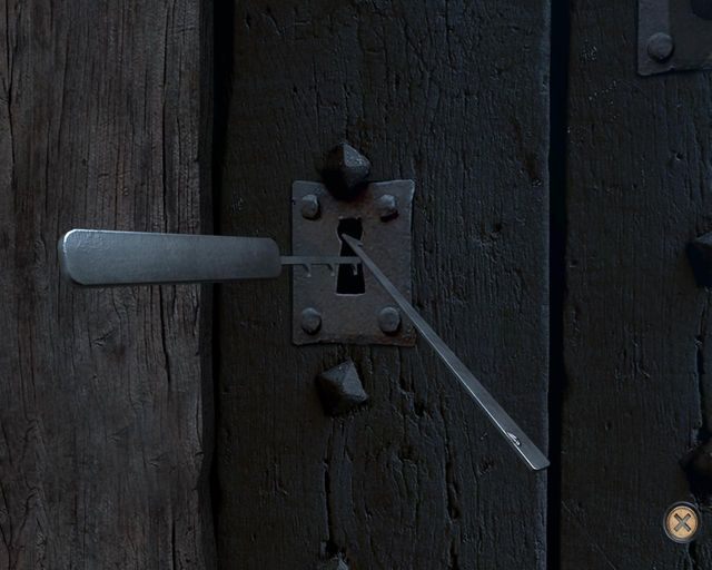 Teraz wsuń wytrych tak, aby wystawały tylko dwa ząbki, a drucik opuść raz w dół - Spotkanie z Yanekiem | Rozdział 2 - Stambuł | Dracula 4 The Shadow of the Dragon - Dracula 4: The Shadow of the Dragon - poradnik do gry