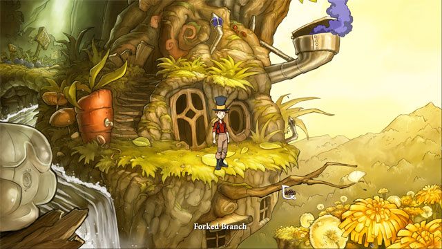 Użyj kubka z logo na bardzo dużym buraku z kranikiem, a uzyskasz kubek syropu burakowego - Cztery portale - zaklęcia lisi spryt i iskra nadziei | Solucja - The Night of the Rabbit - poradnik do gry