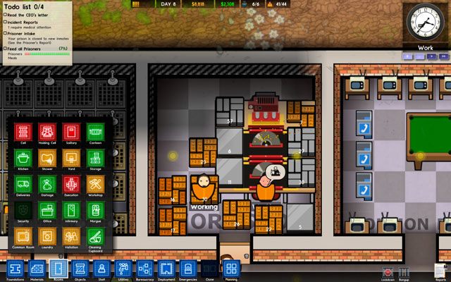 Samo w sobie miejsce to nie zaspokaja jednak żadnych potrzeb i działa jedynie w godzinach przeznaczonych w reżimie na pracę - Warsztat w Prison Architect | Pomieszczenia więzienne - Prison Architect - poradnik do gry