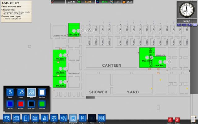 Penitencjariusze mogą pełnić w więzieniu kilka różnych ról, w zależności od pomieszczenia, w którym przebywają - Rozlokowanie w Prison Architect | Struktura gry - Prison Architect - poradnik do gry