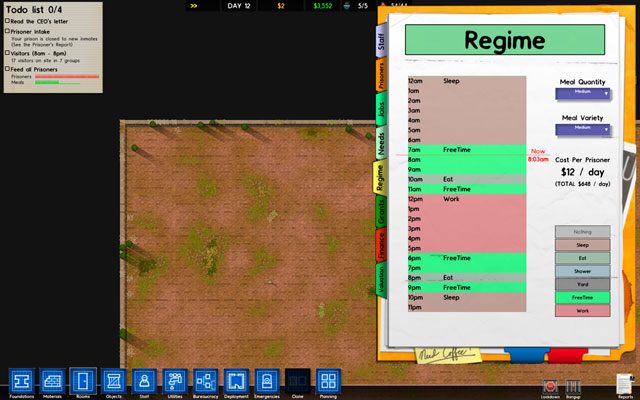 Plan dnia. - Porządek dnia w Prison Architect | Struktura gry - Prison Architect - poradnik do gry