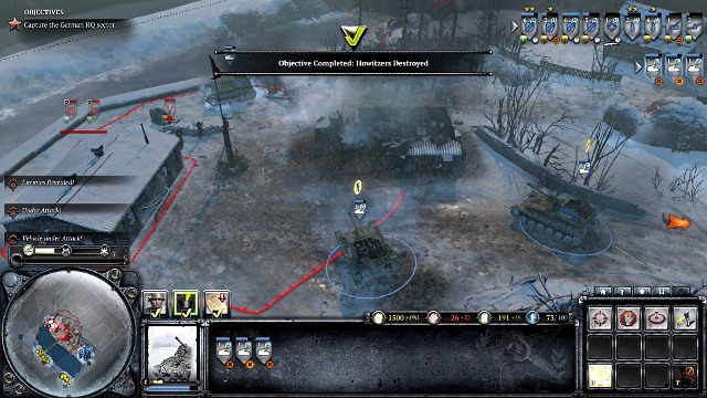 Suczki świetnie sprawdzą się do szybkiego zneutralizowania drugiej haubicy - Misja 07 - Droga lądowa do Leningradu | Kampania w Company of Heroes 2 - Company of Heroes 2 - poradnik do gry
