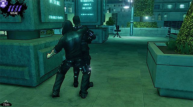 Tuż po uzyskaniu kontroli nad Ericiem użyj teleportacji (moc Shadow Leap) żeby przenieść się na górny, północny balkonik (screen 1) - Plac | Rozdział 5 - Cryogenic | DARK - DARK - poradnik do gry