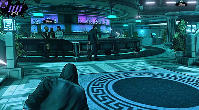 Wartownik okrążający centralny bar - Główna sala klubu (przed rozpyleniem gazu) | Rozdział 3 - Atlantis | DARK - DARK - poradnik do gry
